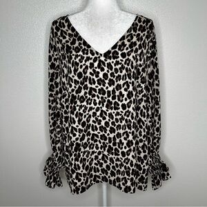 Vince Camuto Womens Beige Animal Print V-Neck Long Sleeve Top Blouse Size 3X